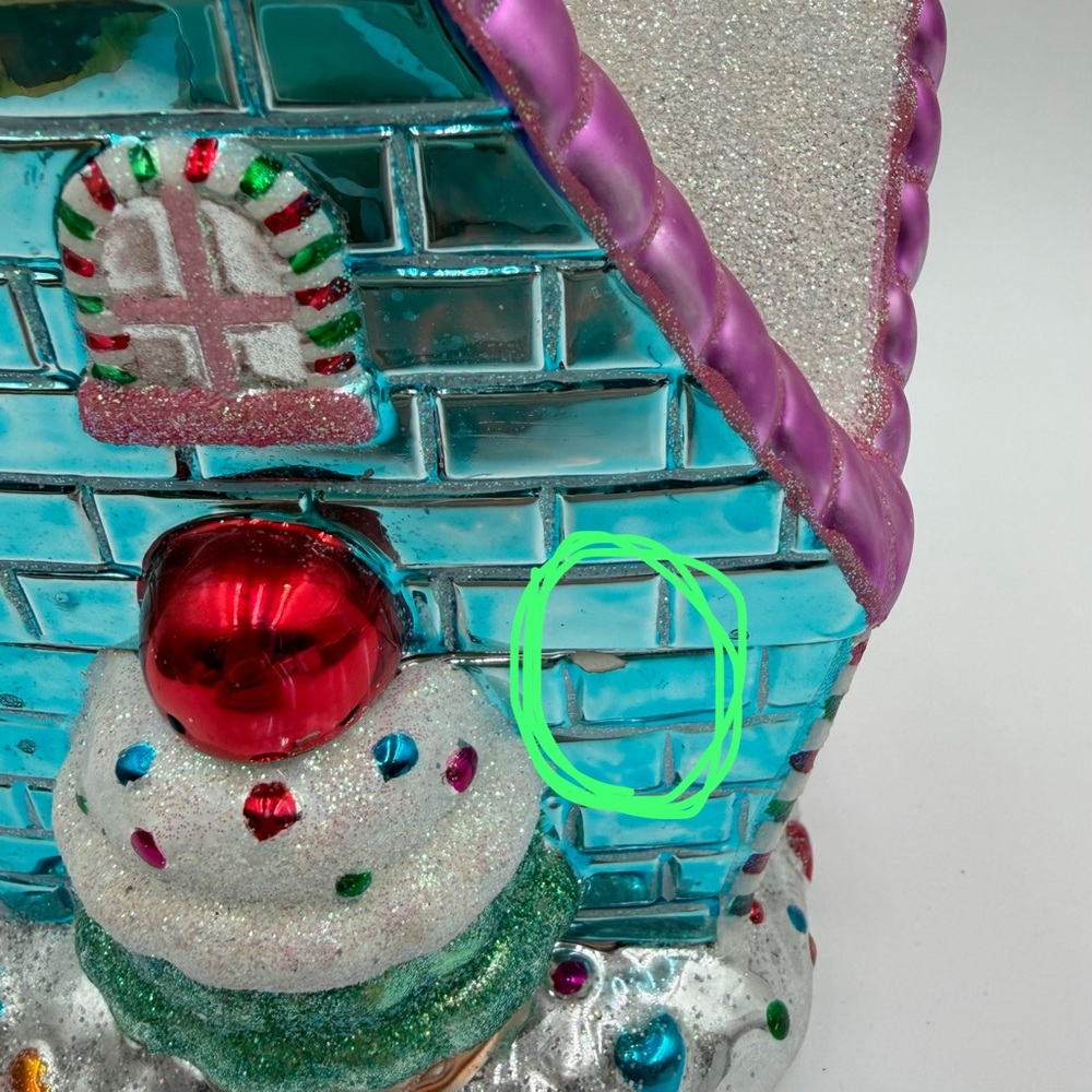 Christopher Radko Christmas Holiday Candy Jar Sugar Shack House Pink Blue As Is - Picture 5 of 12